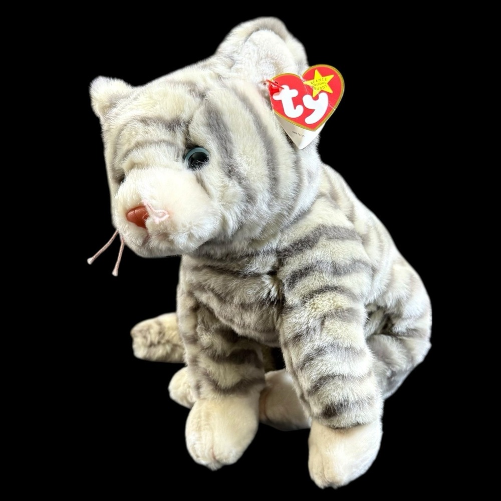 Silver Beanie Buddy Gray Striped Cat Beanie BUDDY Retired Ty Buddy